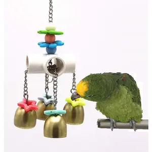 Bird Parrot Bells Toy with Sweet Sound for Budgie Parakeet Cockatiel Conure African Grey Lovebird Colored Wooden Beads Bird Swing