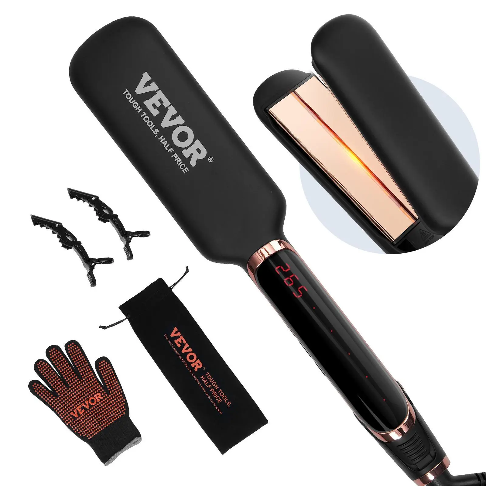 【Summerfinds】VEVOR Titanium Hair Straightener, 2-in Adjustable Smooth Frizz Control Tool with Infrared, Negative Ions, Dual Voltage (110V/240V), LCD Screen, 11 Temp Settings, Storage Pouch, Ideal for Salon & Travel