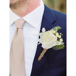 Rinlong 6Pcs Boutonnieres Sage Green & White