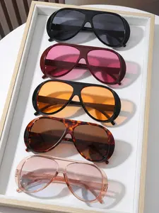 5 Pairs Fashion Large Frame Pilot Sunglasses, Unisex Uv400 Protection, Fashionable Sunglasses, Uv Protective Sunglasses, Casual Style, All Seasons, Ideal for Daily Commute