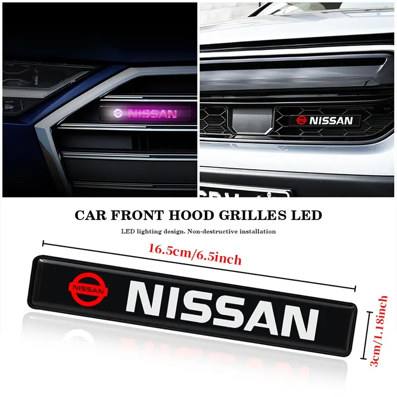 Car Grille Illuminated Logo Light, Front Car Emblem Decoration Lamp, LED Modification Light for Nissan Vehicle Head Exterior Decor Accessories