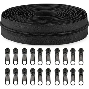 #5 Nylon Coil Zippers by The Yard Bulk 10 Yards with 20pcs Zipper Sliders for DIY Sewing Tailor Craft Bag Garment Home Textile (Black)