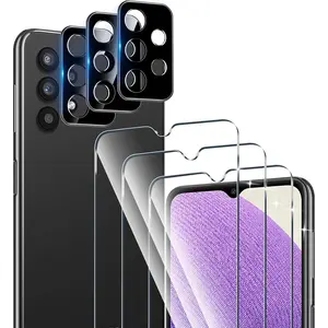 3 Pack Screen Protector for Samsung Galaxy A32 5G/M32 5G (Not fit A32 4G&M32 4G) with 3 Pack Camera Lens Protector, HD Tempered Glass Film, 9H Hardness, Anti-Scratch, Easy Install, Case Friendly