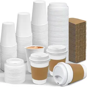 100 Pack 12 oz Leak-Proof Coffee Cups with Lids and Sleeves Disposable Paper To Go Hot Coffee Cups for Home, Business, Office, Cafes and Parties