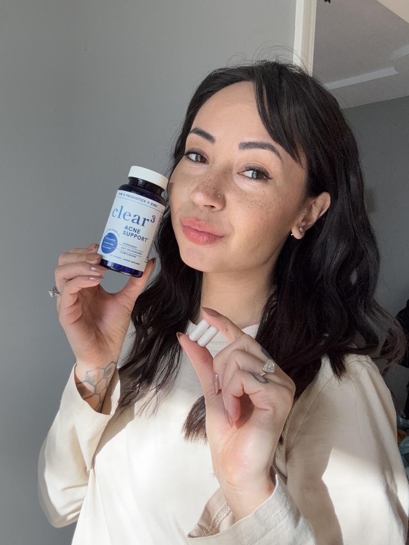 Clear-3 Skin Support by SM Nutrition - Dietary Supplement with Zinc DIM & Probiotics - 3-in-1 Balance & Support with Hyaluronic Acid & Skin Support Vitamins for Hormonal Gut Microbiome Health