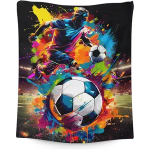 Colorful Fuzzy Soccer Themed Blanket - Soft Throws for Kids Boys, Fluffy Cozy Soccer Gifts for Sofa, Travel, Colorful Fuzzy Blanket, Fluffy Cozy Blankets