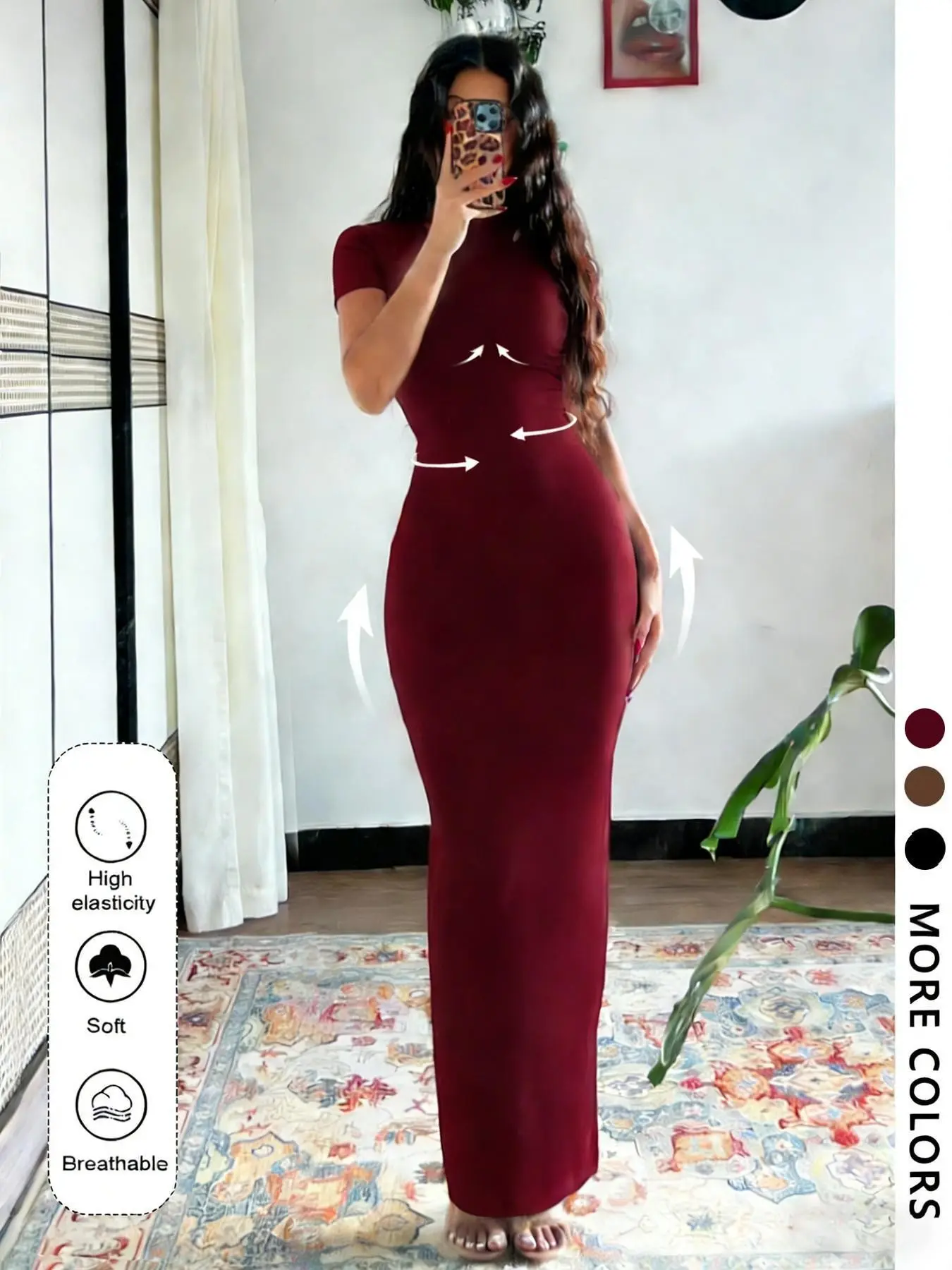 Smooth Round-neck Long Dress ✨ Tight black dress, perfect for date night/early lunch. Super soft fabric, fitted cut, multiple colors available #Fashion TikTok #Dress #Tight