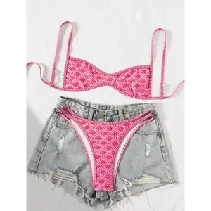 Two-Piece Set Women's Floral Print Bikini Set, Casual Fashion Chic Swimsuit Set for Beach Holiday Vacation, Ladies Summer Clothes