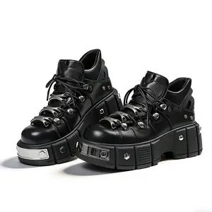 AOSPHIRAYLIAN Platform Ankle boots for Women Goth Rave Boots Kawaii Shoes Cute Heart Lace Up Rave Wedge High Heel Round Toe Combat Boots Zipper Wedges Mid Calf Booties with Chain Outdoor Dress