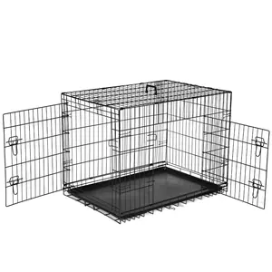 Large Dog Crate with Divider Panel, 24''/30''/36''/42''/48'' Double Door Folding Metal Wire Dog Cage with Plastic Leak-Proof Pan Tray, Pet Kennel for Indoor, Outdoor, Travel dogcrate training