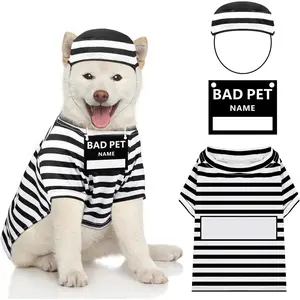 Funny Dog Prisoner Costumes Halloween Prison Pooch Shirts Washable Dog Hat and Card for Halloween Puppy Pet(X-Large) Funny Halloween Dog Costume Set