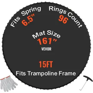 VEVOR Replacement Trampoline Mat, Jumping Mat Fits 12/13/14/15 ft Frame, Universal Jumping Round Trampoline, UV - Resistant Mat with Spring Tool 72/80/92 V - Rings, Fit 5.5/6.5/7 Spring LengthVEVOR Super Brand Day