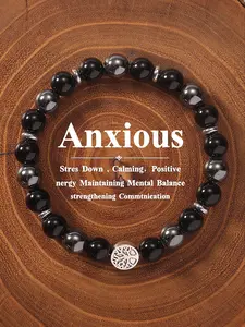 Men's Agate Crystal Beaded Bracelet, Stress Relief & Calming Energy Jewelry Gift, 8mm Round Beads, Communication Enhancer