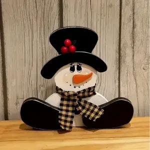 1pc 3D Wooden Snowman with Berry Scarf, Winter Christmas Table Decor, Unique Handcrafted Wood Ornaments Decor Piece