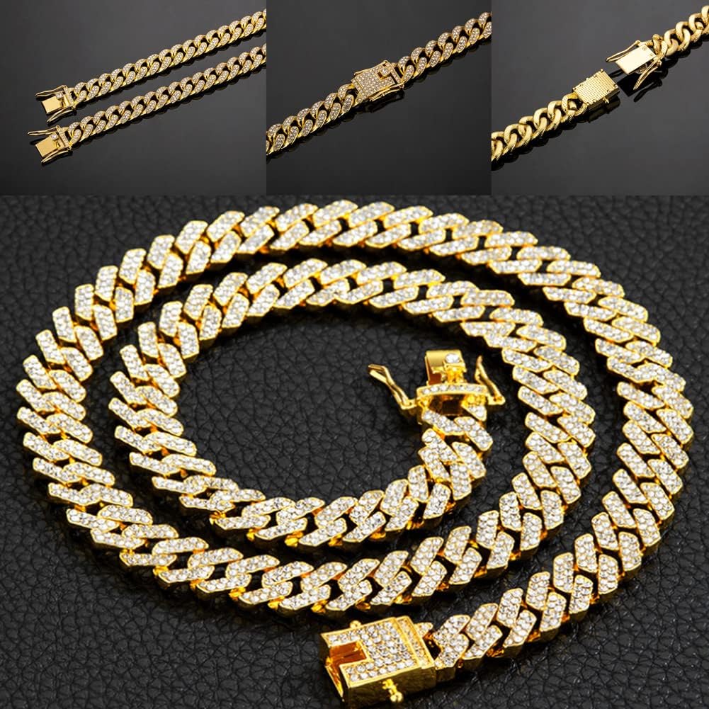 Dog Chain Collar with Safety Buckle, Stainless Steel Cuban Chain Walking Chain, Suitable for Large Dogs, American Bulldog, French Bulldog Pets