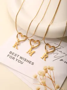 1PC Golden Color Personalized Initials Initial Letter Necklace Women Stainless Steel Snake Bone Chain Hollow Love Heart Necklace For Women Jewelry