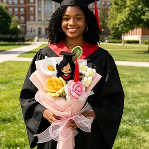 Handmade Knitted-Crochet Flower Graduation Bouquet with Doll - Custom Class of 2026 Festive Party Gift for Her