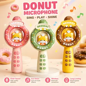 Cute Donut Cat Kids Karaoke Microphone – Bluetooth Wireless Singing Toy with Voice Changer for Toddlers, Fun Musical Gift for Little Performers, Fun Gifts, Little Gifts for Girls & Cute Girly Gifts