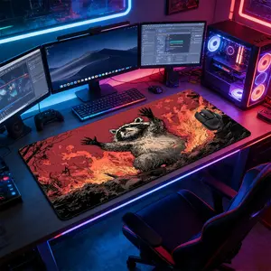 Funny Raccoon Magician Large Extended Gaming Mouse Pad, Non-Slip Rubber Base Stitched Lock Edge Desk Mat, Retro Comic Artistic Design Desk Pad, Durable Computer Accessory for Home Office & Gaming Setup, Perfect Gift for Family And Friends