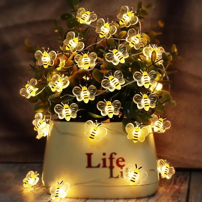 1pc Little Bee Christmas Light Clip, Copper Wire String Lights, LED Lights, 78.74 inch, 20 Lights