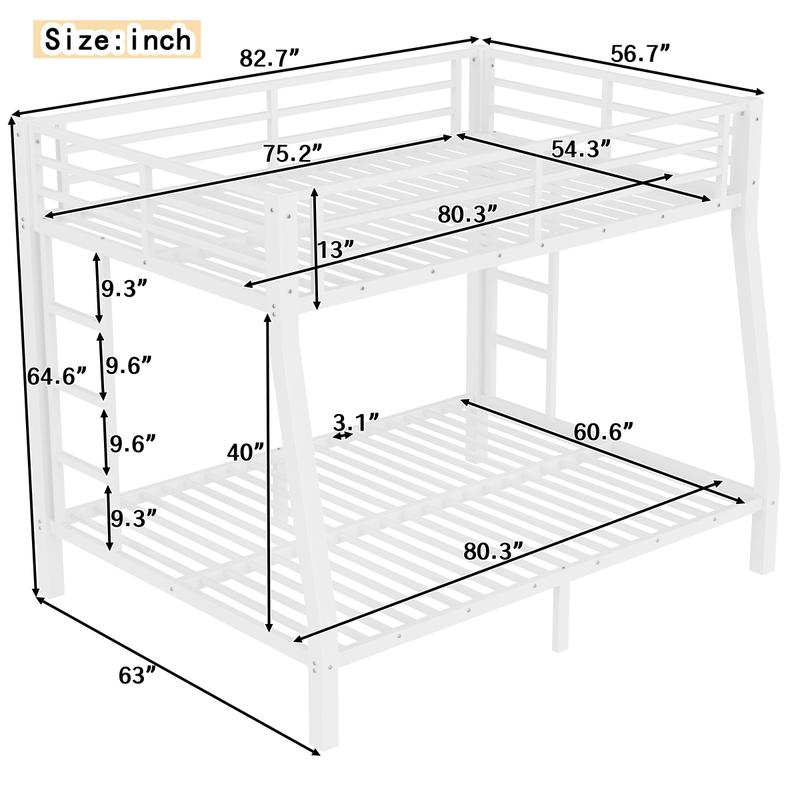 [Bellemave]Metal Full XL over Queen Bunk Bed for Teens and Adults,Space-Saving/Noise Reduced/No Box Spring Needed