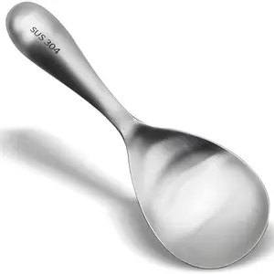 Thickened Rice Cooking Spoon Non Stick 304 Stainless Steel Rice Paddle Multi-function Kitchen Scooper for Rice Serving Potato Masher Soup Scoop 1Pc Matte
