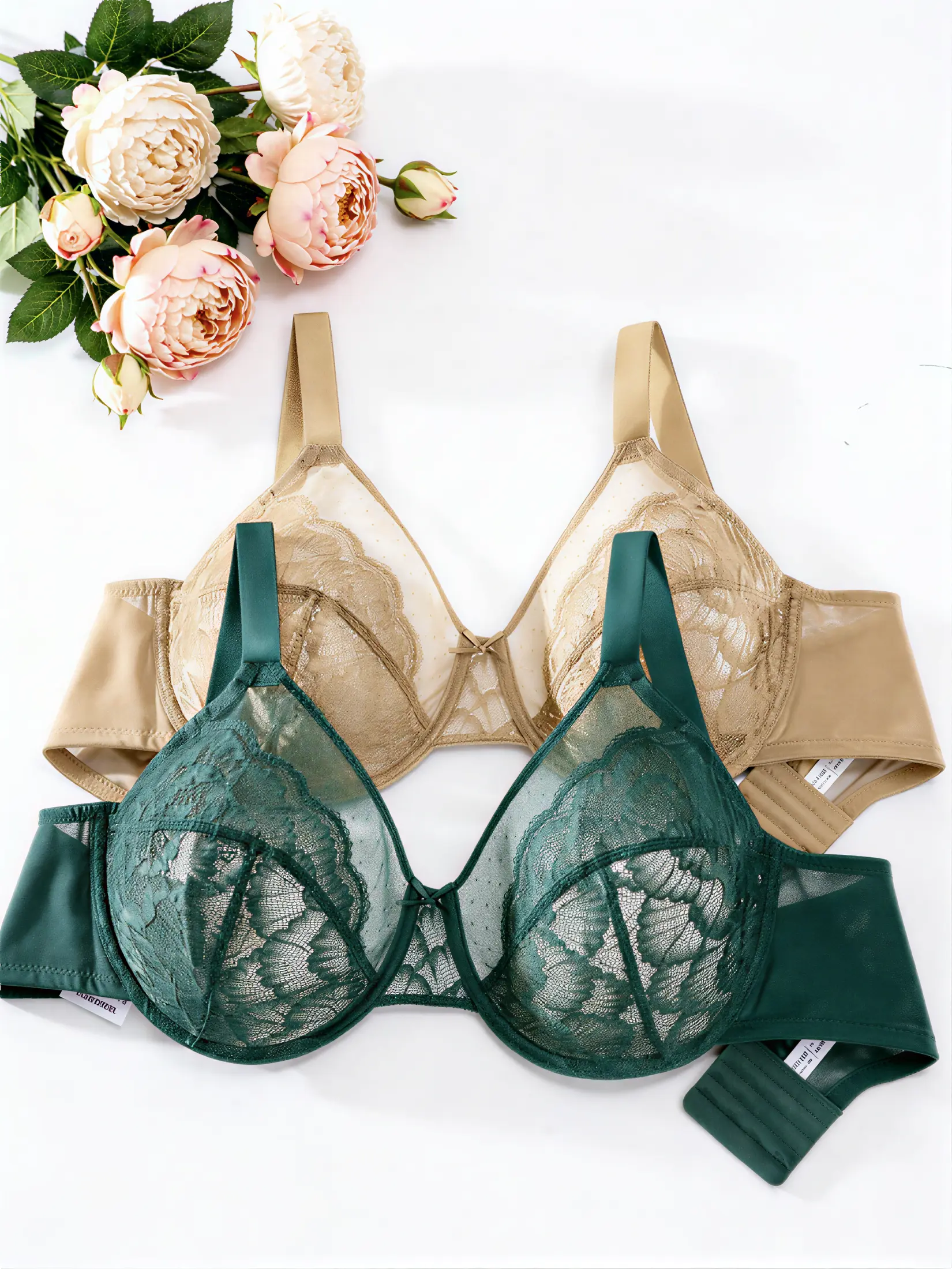 2 Pack Plus Size Full Coverage Underwire Bra, Elegant Soft Breathable Lace, Stable Lift Support, Lightweight No Tight Pressure, Multipack Essential for Everyday Work & Weekend Outfits - Mokongfu