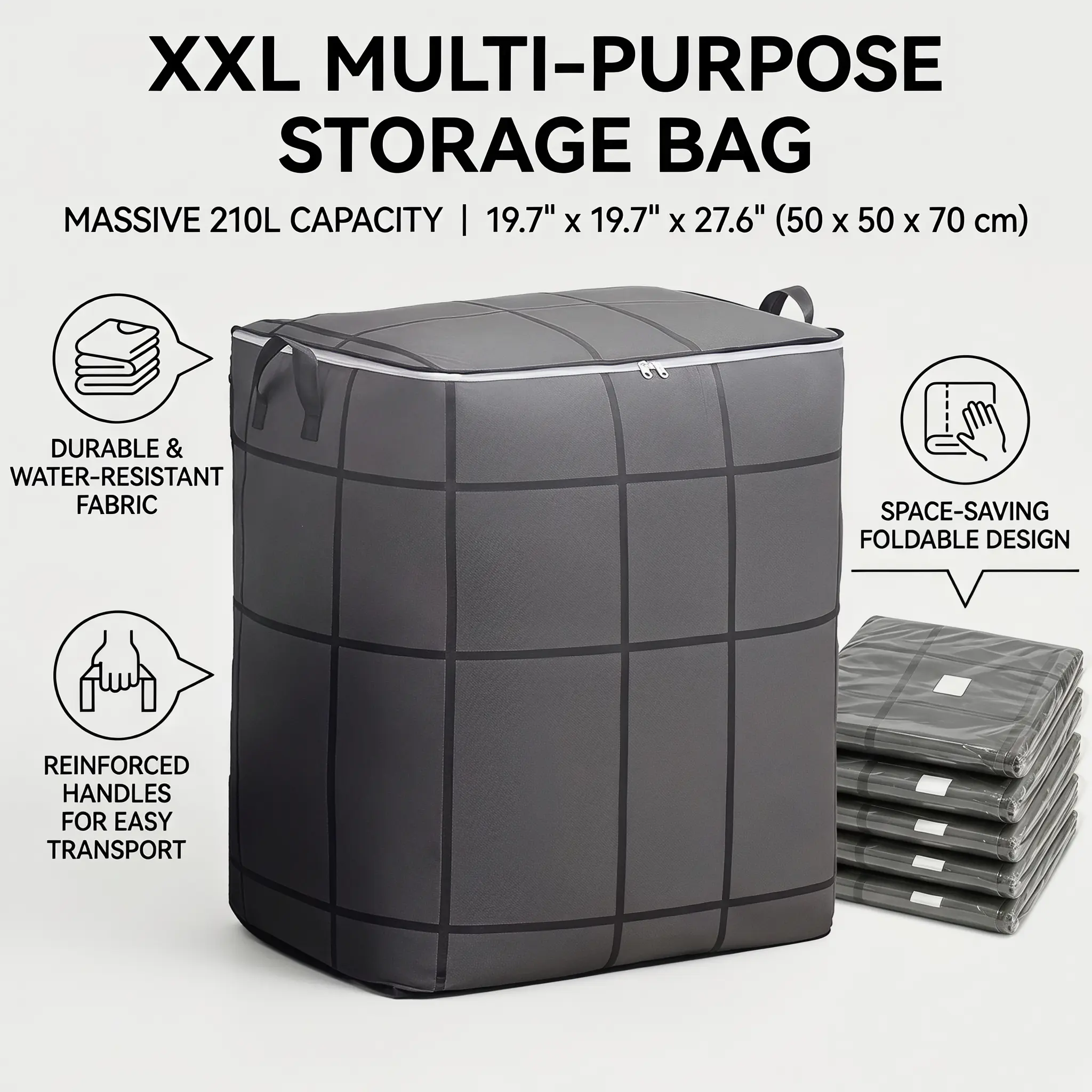 Large Fabric Storage Bins with Lid, Foldable Clothes Storage Box with Sturdy Zipper & Reinforced Handles, Collapsible Closet Organizer for Blankets, Bedding, Toys, Home Organization