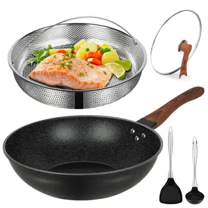 13'' Nonstick Wok, Woks & Stir-Fry Pans Non Stick Wok with Lid and Steamer Basket Spatula Ladle, 100% PFOA Free Induction Wok Pan for Electric, Gas, Halogen, All Stoves