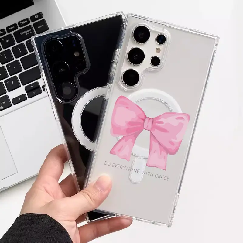 Pink bow pattern shell For  GalaxyS25/ S24/S23/S22 S24+/S23+/S22+Ultra FE Plus all inclusive anti fall phone case Protection Cover shock poof case Screen Protector Casin-51YKLSX-09
