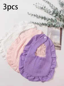 Cute Ruffle Trim Baby Bibs, Soft Comfortable Breathable Baby Bibs, Baby Accessories for Boys & Girls, Infant