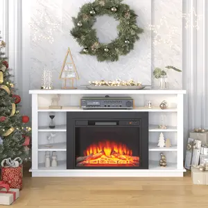 53" White Corner TV Stand with Electric Fireplace - 23" Insert Media Console, Compatible with 55" Televisions