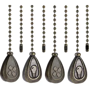 4 Pack Bronzed Ceiling Fan Pull Chain Extension, 12 Inches Classic Drop Shaped Pendant Pull Chains for Ceiling Fans and Lights, Decorative Fan Pulls Extenders with Connector (2 light and 2 fan)