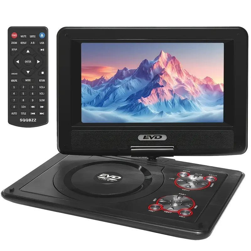 11.5" Portable DVD Player with 9.5" Swivel Screen 5-Hour Rechargeable Battery CD/DVD/SD/USB Regions Free Dual Speakers Foldable for Car Headrests