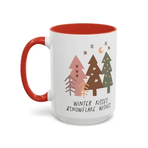 Winter Kisses and Snowflake Wishes Mug | Cozy Christmas Tree Design | Holiday Coffee Mug | Winter Drinkware