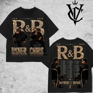 VoidCrown - Raymond X Brown Gold Tour Graphic T-Shirt, Black Luxury Music Tee, Glitter R&B Concert Shirt, Premium Streetwear Stage Apparel, Gift for Men Women
