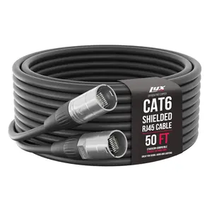 LyxPro 50 Feet Shielded CAT6 Ethercon Cable - Professional Audio & Lighting RJ45 Cable, Studio-Grade Sound Transmission, Extreme Durability - Black