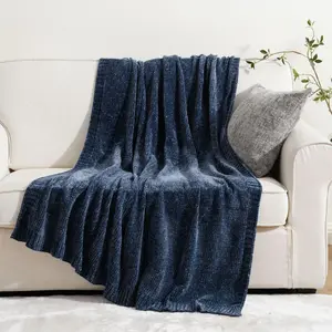 Navy Throw Blanket for Couch, Dark Blue Throw Blankets for Sofa, Chair, Living Room, Chenille Knit Throw Blankets for Bed Living Room  Decor, 51"x67"