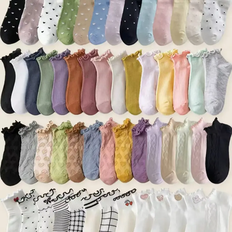 Women's Spring Summer Sweet Heart Polka Dot Ankle Socks Multipack Socks, Cute Casual Fitted Short Tube Socks, Jk Lolita Style, All Seasons Wear