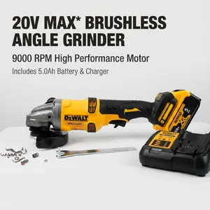 DeWalt DCG405-125 20V Brushless Angle Grinder 125mm Wheel 800W 9000 RPM for Weld Grinding & Pipe Beveling – 6mm Thick, M14 Spindle, Hex Fastening, Full Kit with Battery & Charger