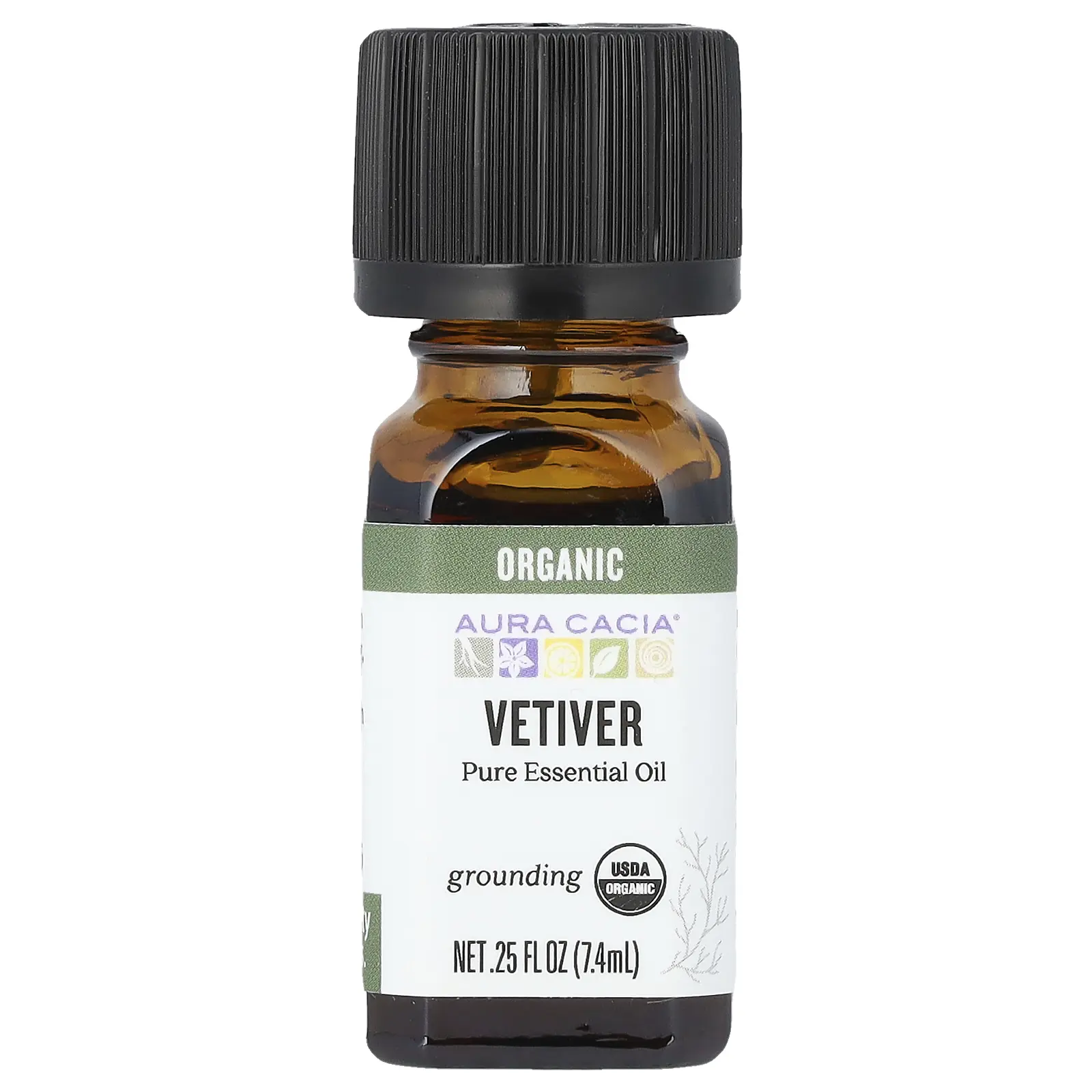 Aura Cacia Organic Pure Essential Oil, Vetiver, 0.25 fl oz (7.4 ml)