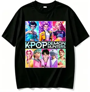 K-Pop Demon Hunters Anime Style T-Shirt, 100% Cotton K-Pop Fan Graphic Tee