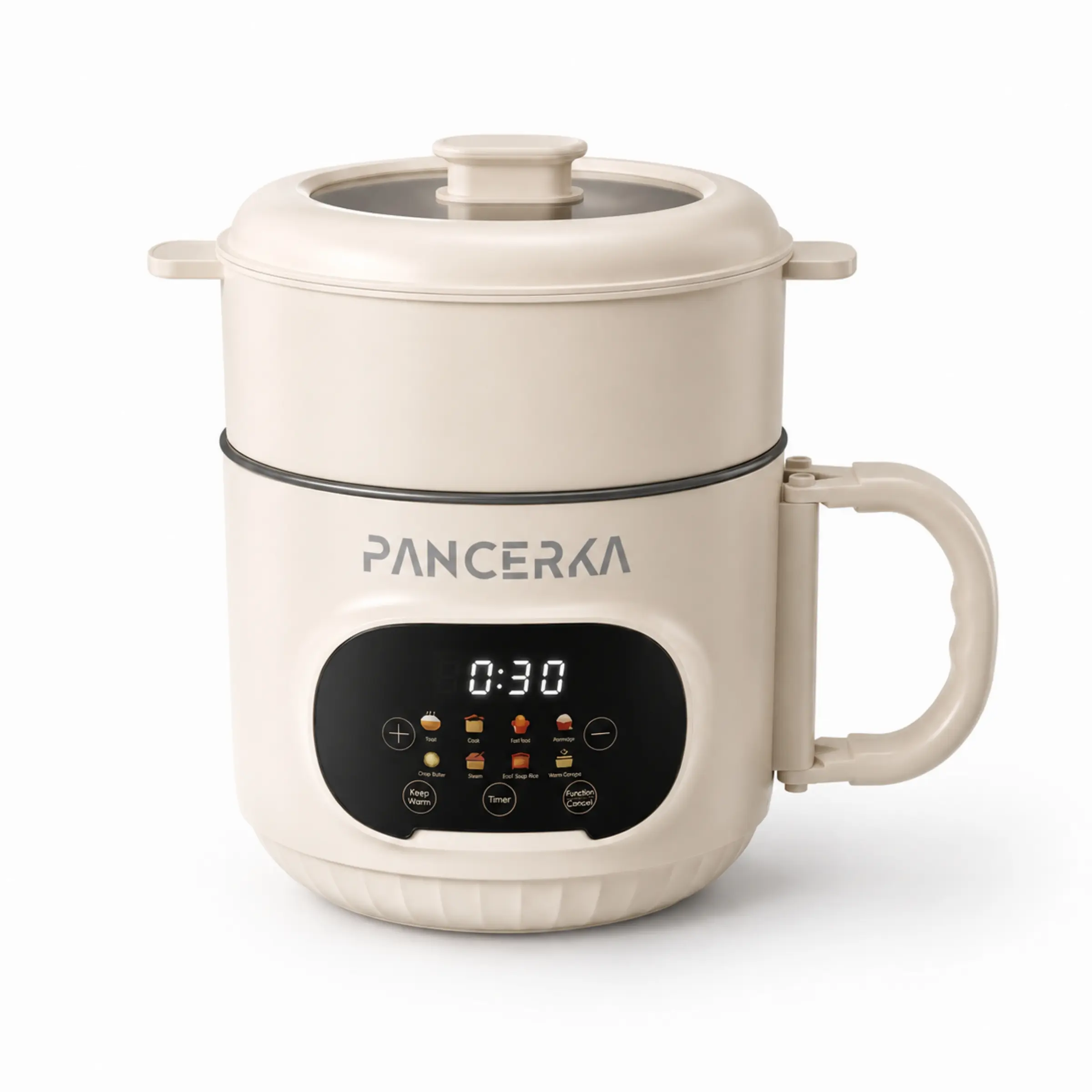 PANCERKA Electric Hot Pot with Steamer Basket, 1.6L Nonstick Multi-Cooker, Foldable Handle, 24H Delay Timer, Perfect for Ramen, Pasta, Soup and Steaming
