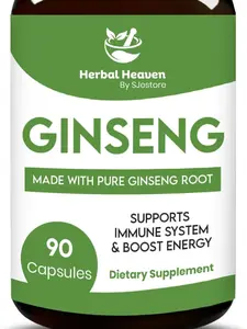 Herbal Heaven Natural Energy and Focus Ginseng Capsules 90 Count for Vitality and Wellness - 100% Herbal Formula