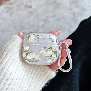 Lily of the Valley Pattern Protective Case for AirPods 4/3/2/1/Pro/Pro2 Soft TPU Earphone Cover, Transparent with Keychain
