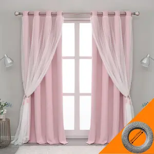 2pcs Full Light Block Double Layer Curtains, Privacy Grommet Curtains, Romantic Sheer Drapes, Ideal for Bedroom Windows and Living Room Decor, Privacy and Style Combined, Home Textile