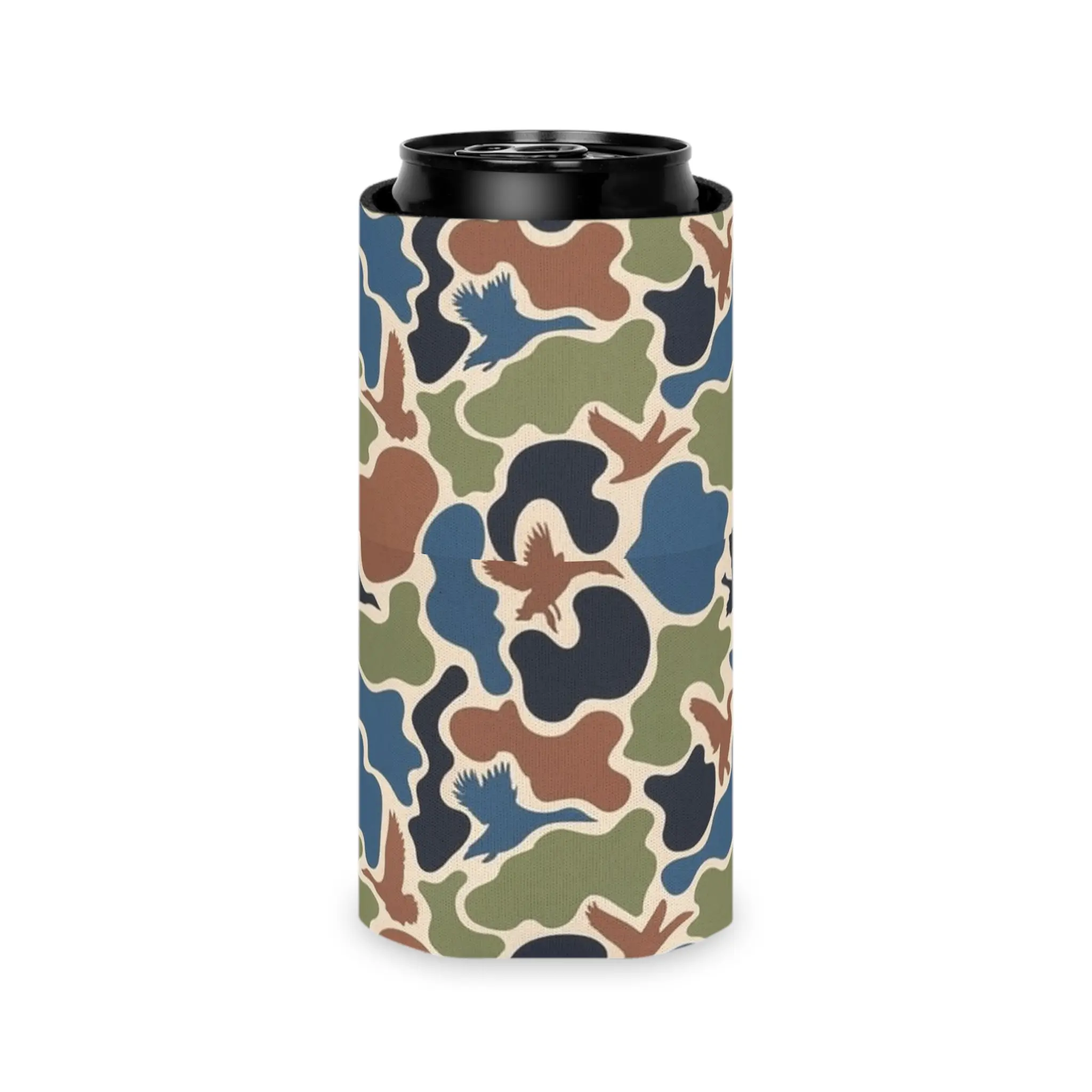 Vintage Duck Camo Can Cooler | Hunting Pattern Beverage Koozie