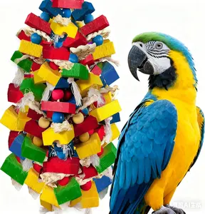 Parrot Toys for Large Birds, Multicolored Wooden Blocks Bird Chewing  Parrot Cage Bite  for Macaws Cokatoos  Grey and Large Medium Parrot Birds (Block)
