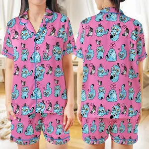 Demon Hunters Tiger Satin Pajama Set, Anime Inspired Silky Sleepwear, Derpy Animal Lounge Outfit, Cute Gift for Fans