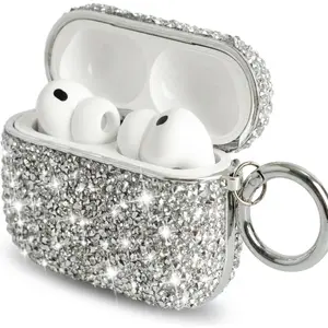 For Cute Glitter for Airpods 4 Case for Women |   Bling Hard Airpod Ipods 4 Cases |   with Keychain |   Sparkly Rhinestone Air Pods 4 Generation Case for Women Girl- Model A3058/A3059(White)